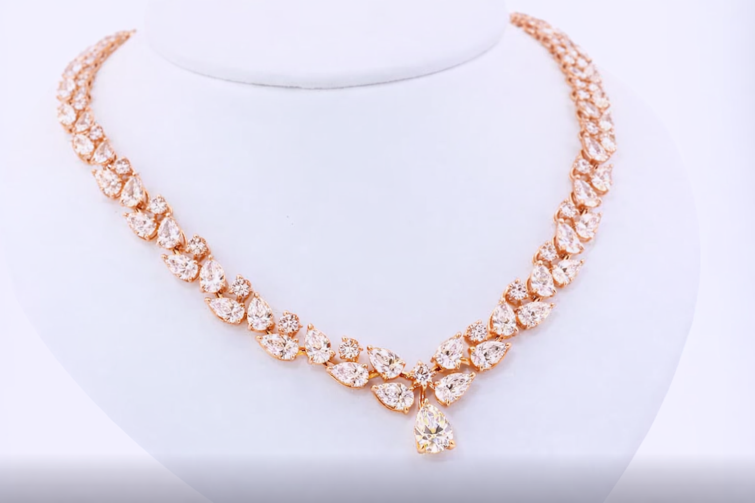 Luxury Bridal Round & Pear Cut Diamond Necklace