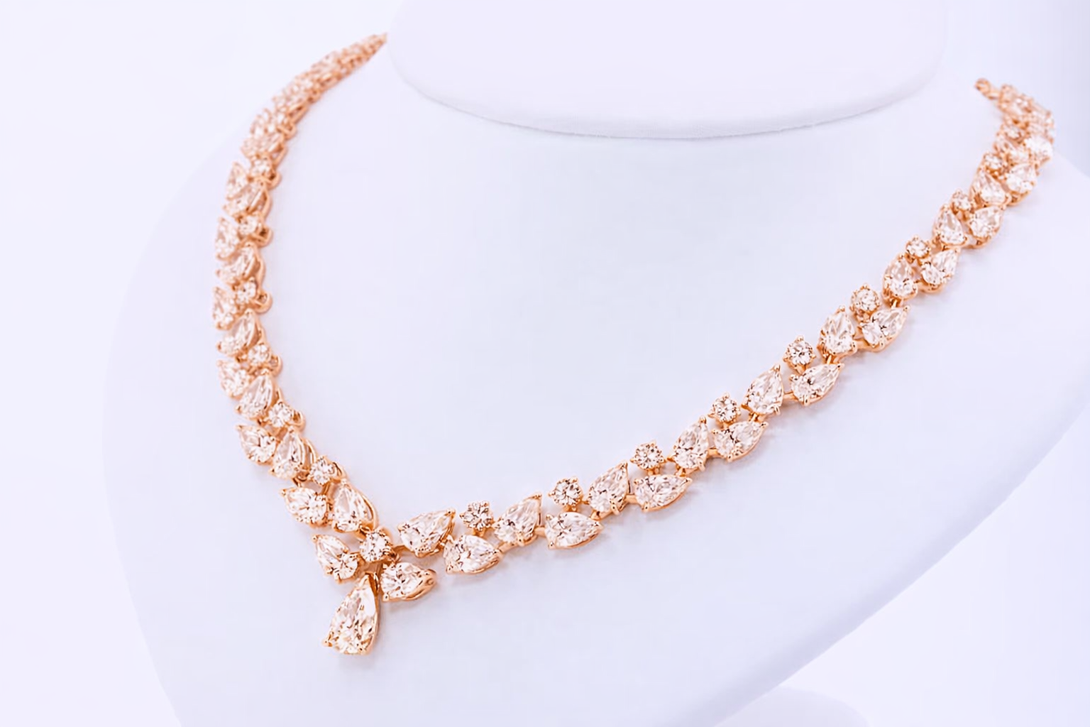 Luxury Bridal Round & Pear Cut Diamond Necklace