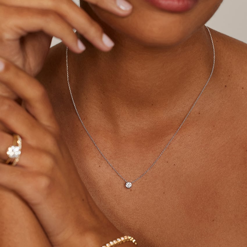 Round cut Bezel Solitaire Diamond Pendant Necklace