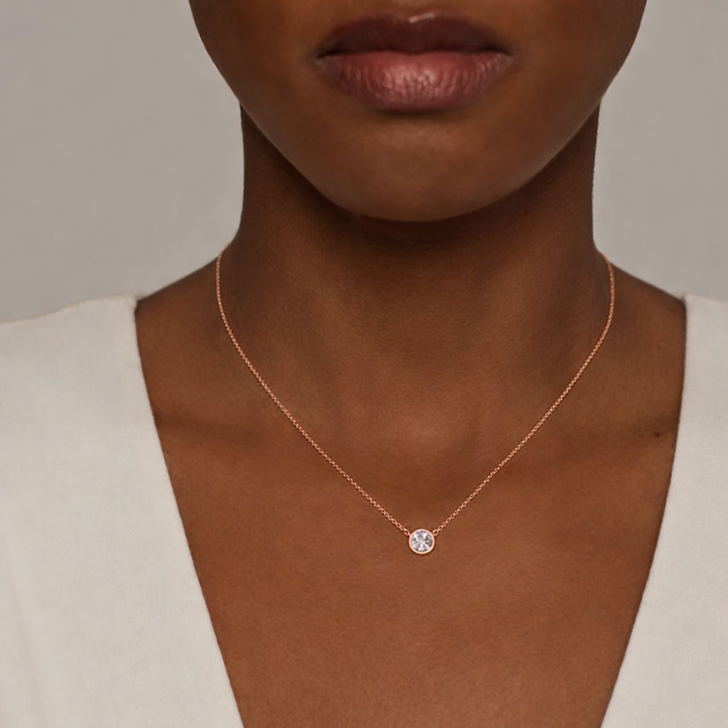 Round cut Bezel Solitaire Diamond Pendant Necklace