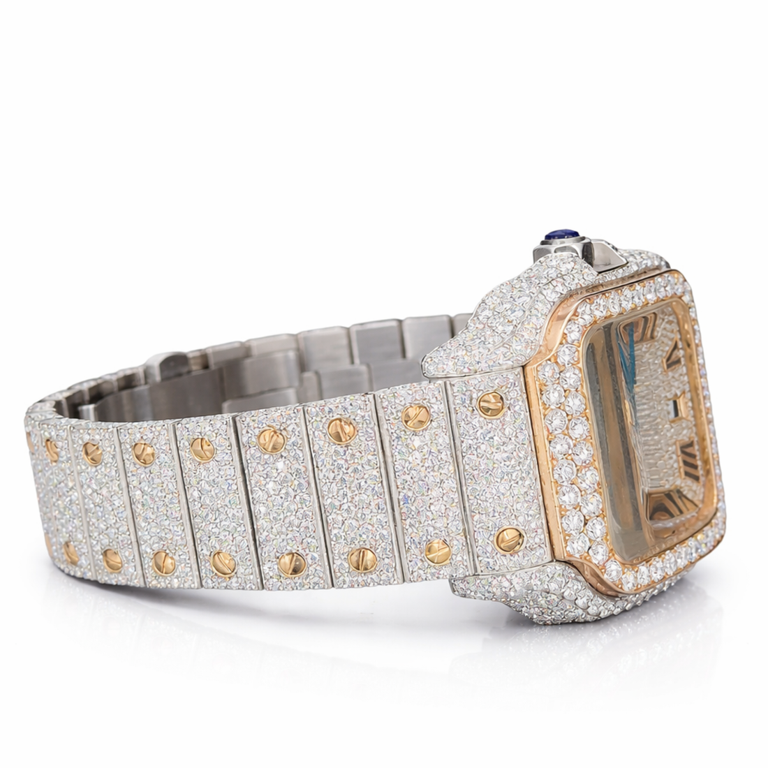 Iced Out Moissanite Diamond Luxury Two Tone Watch
