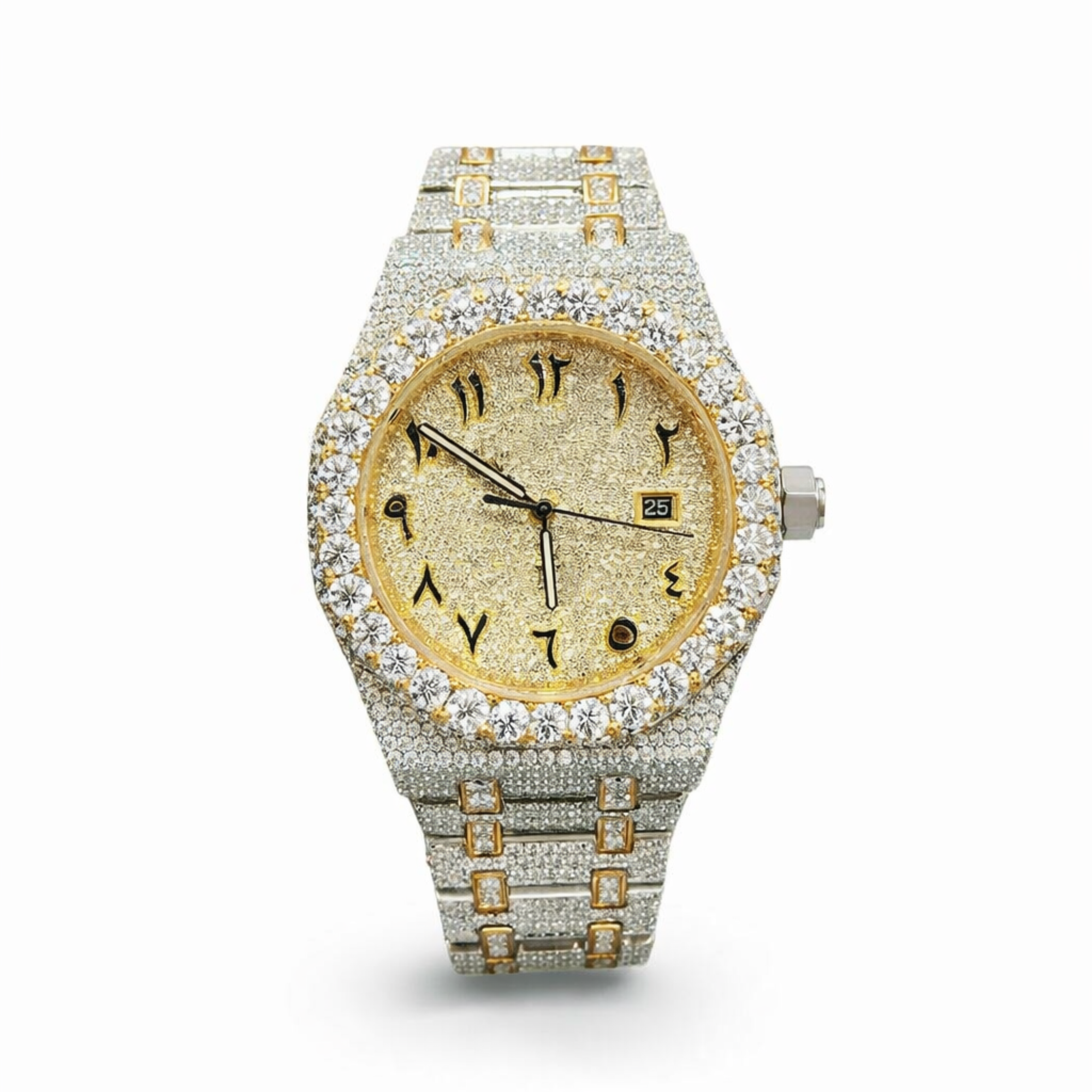 Luxury Iced Out Moissanite Diamond Dial Gold Silver Watch