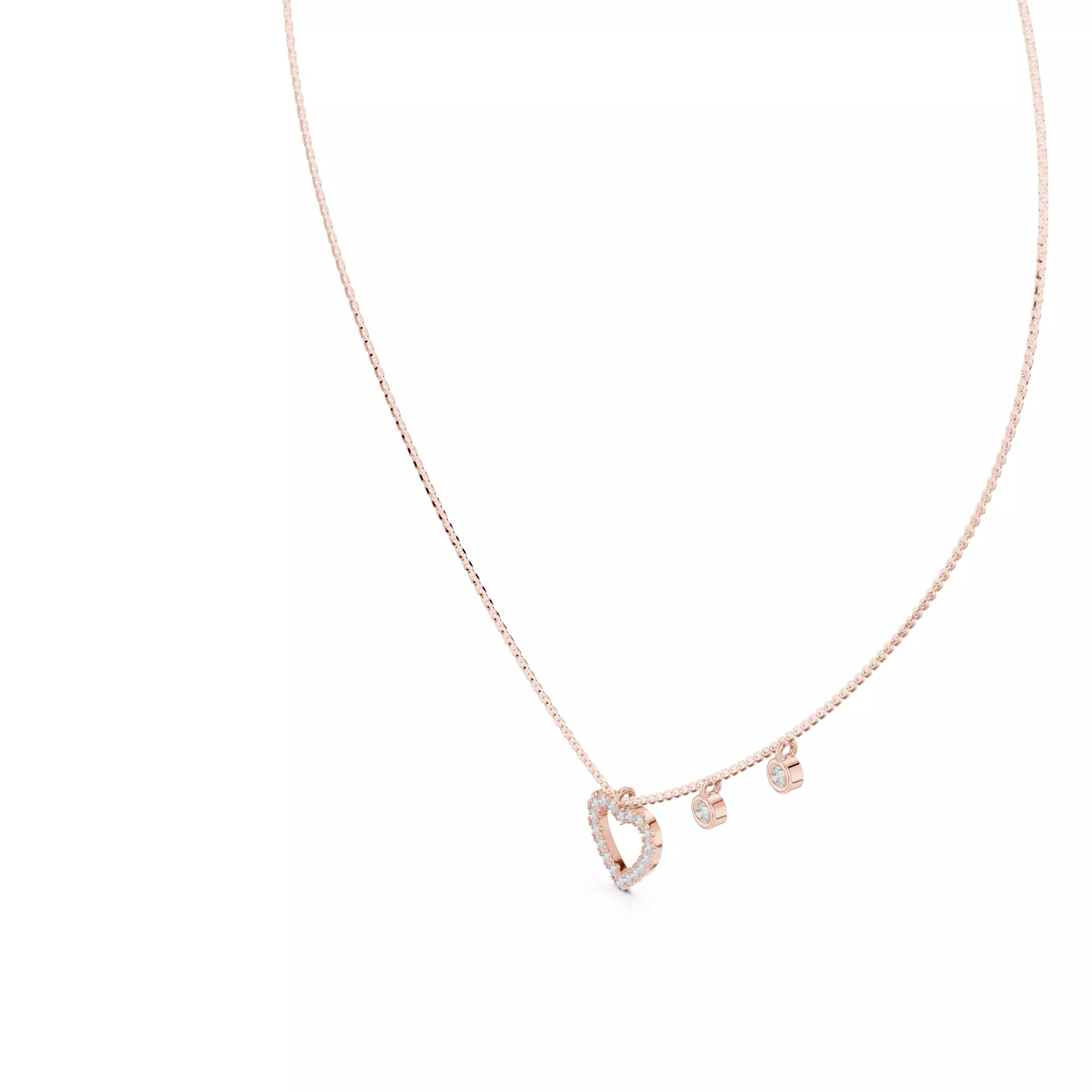 Round Diamond Heart Shape Pendant Necklace With Dangle Charms