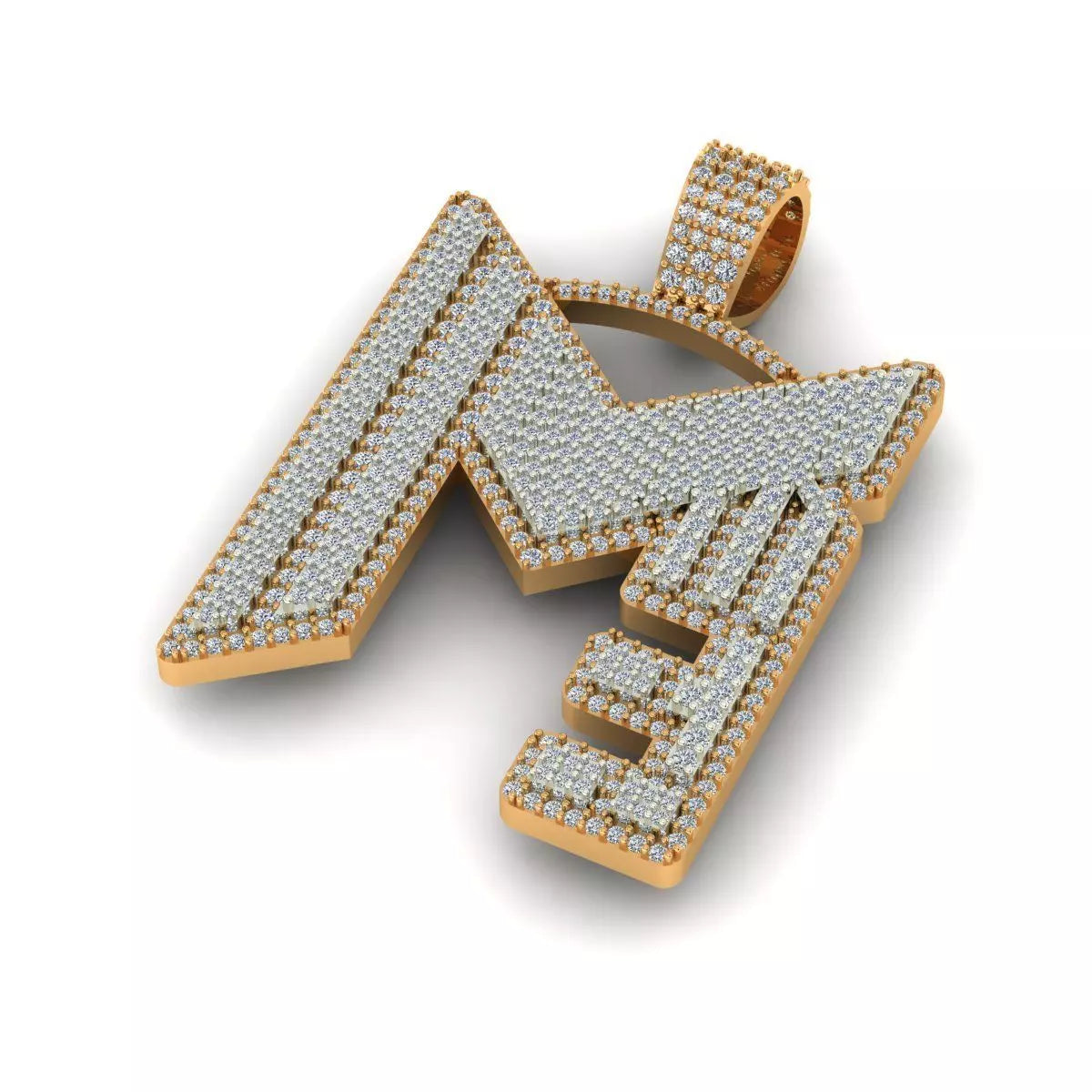 Full  IcedOut "M" Letter Hip Hop  Statement Pendant