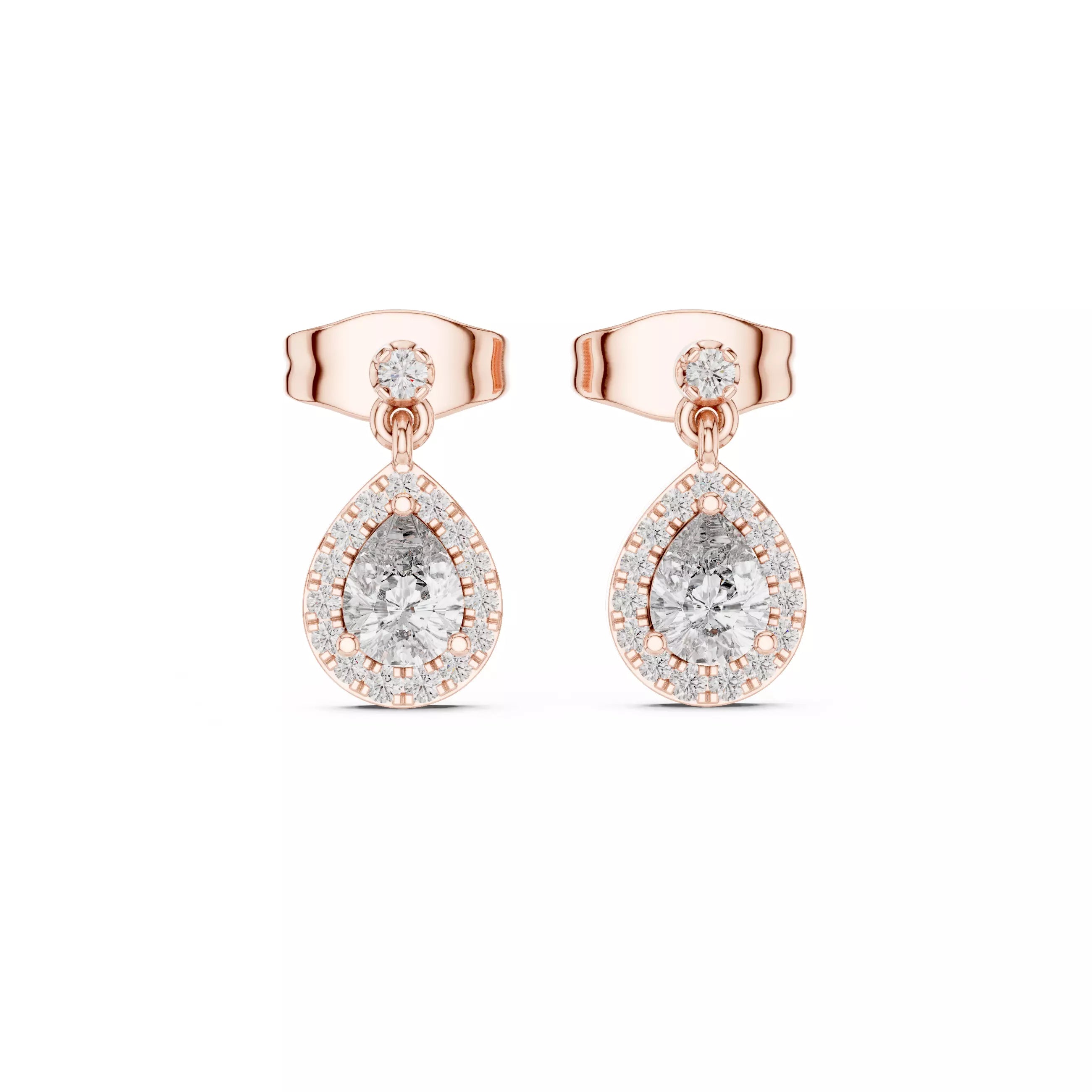 Pear Shape Diamond Halo Drop Stud Earrings