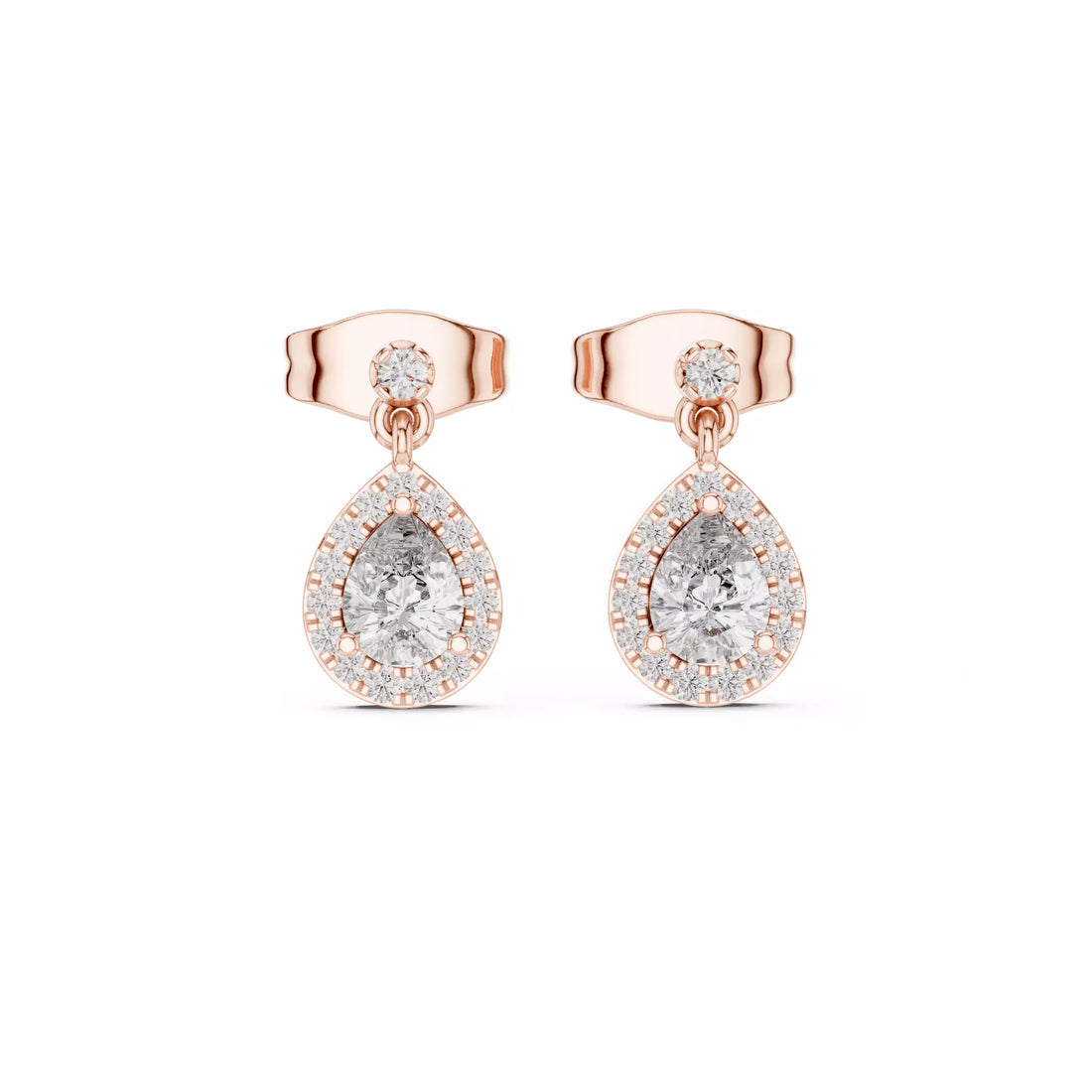 Pear Shape Diamond Halo Drop Stud Earrings