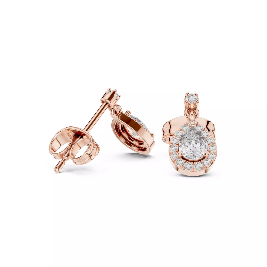 Pear Shape Diamond Halo Drop Stud Earrings