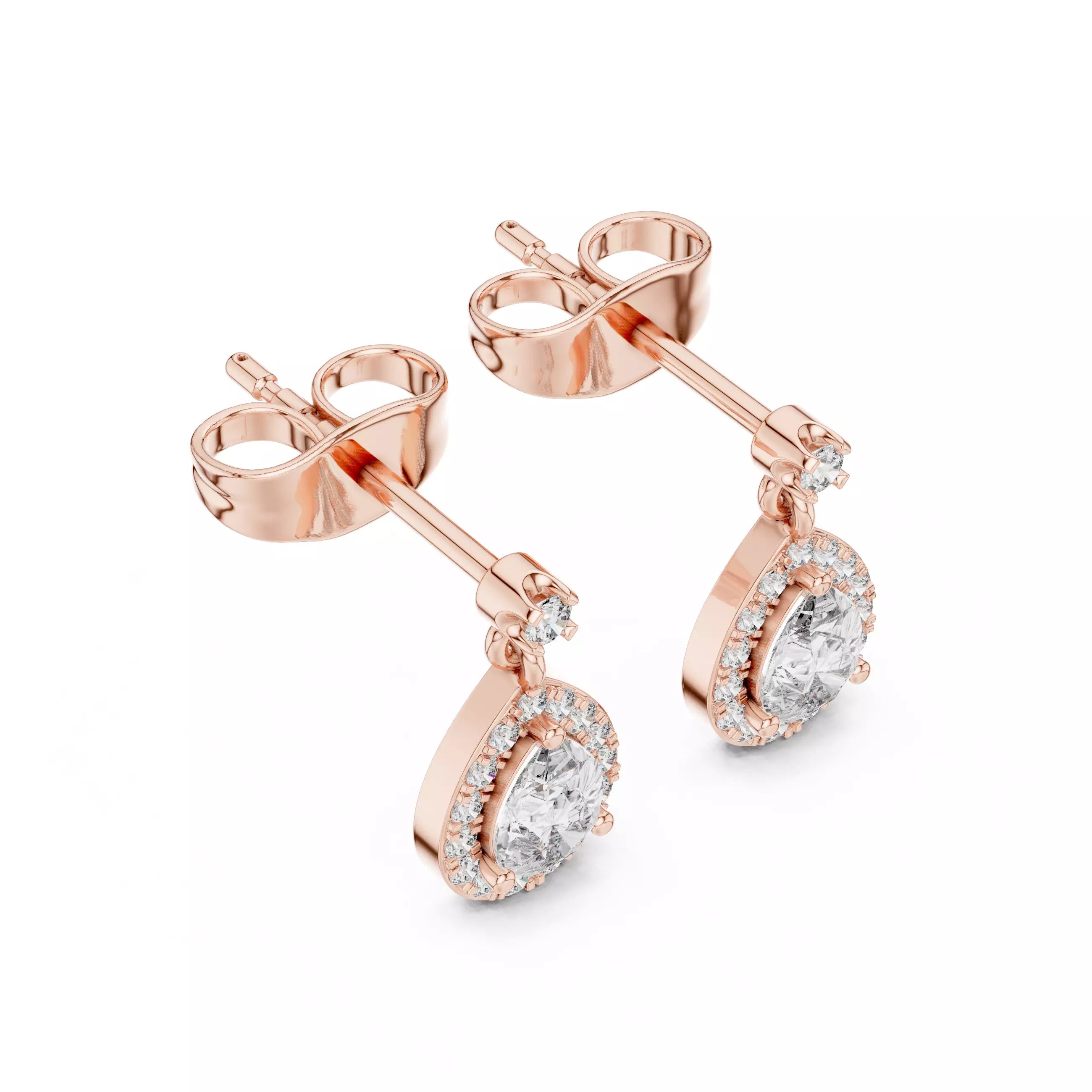 Pear Shape Diamond Halo Drop Stud Earrings