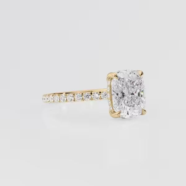 Cushion Cut Solitaire Pavé Ring – Hidden Halo Diamond Engagement Ring