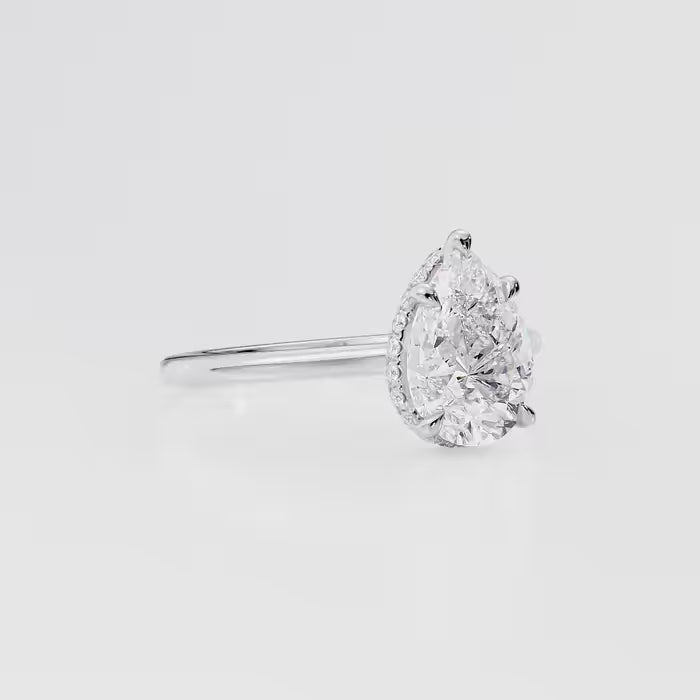 Pear Shape Diamond Hidden Halo Engagement Ring For Women