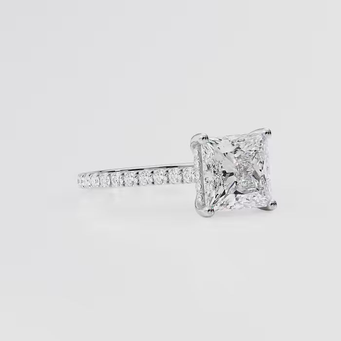 Princess Cut Diamond Cathedral Ring with Hidden Halo Pave Band