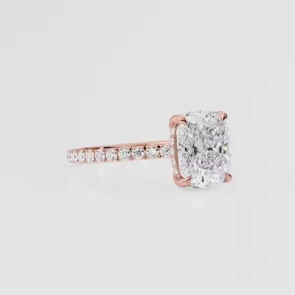 Cushion Cut Solitaire Pavé Ring – Hidden Halo Diamond Engagement Ring