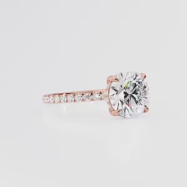 Round Cut Solitaire Pavé Hidden Halo Ring