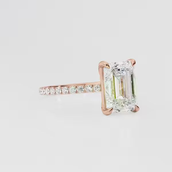 Emerald Cut Solitaire Pavé Ring