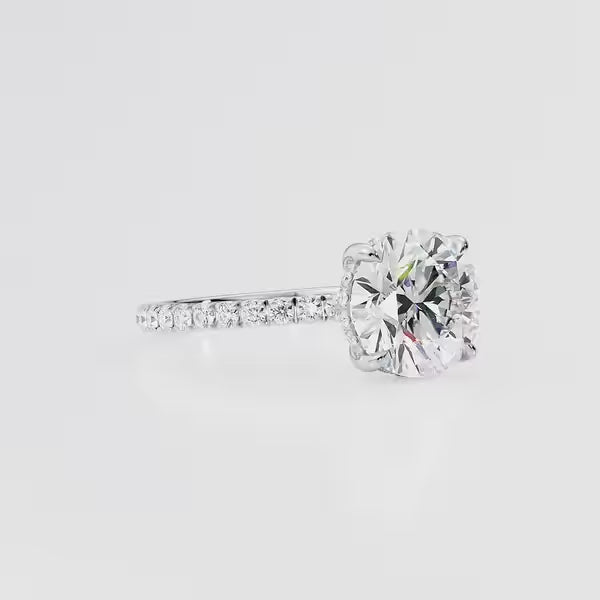 Round Cut Solitaire Pavé Hidden Halo Ring