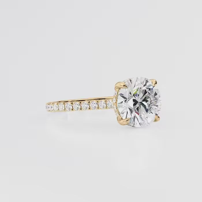 Round Brilliant Diamond Pave Band Cathedral Engagement Ring