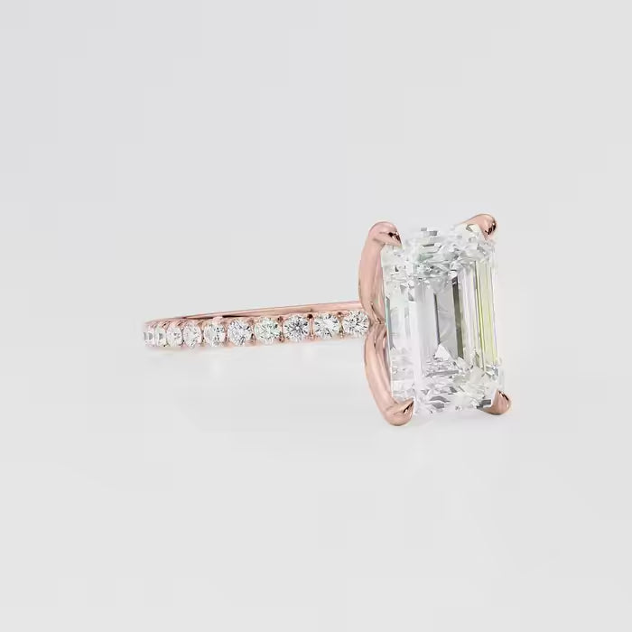 Emerald Cut Diamond Pave band Engagement Ring