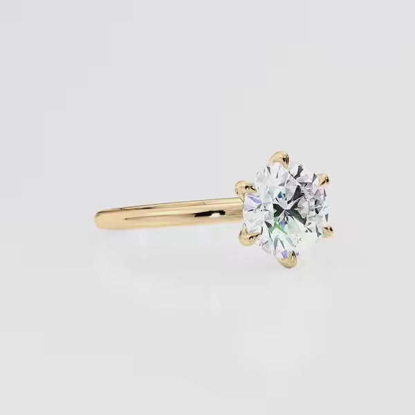 Round Cut Moissanite Diamond Six Prong Engagement Ring 14K Gold