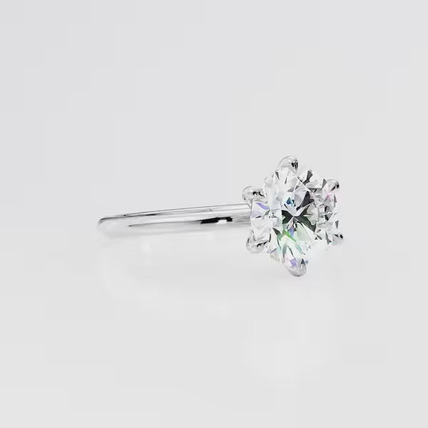 Round Cut Moissanite Diamond Six Prong Engagement Ring 14K Gold