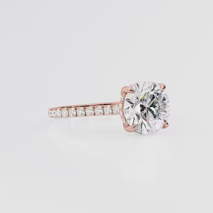 Round Brilliant Diamond Pave Band Cathedral Engagement Ring