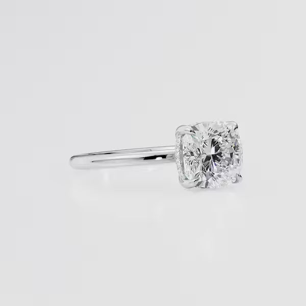 Cushion Cut Solitaire Hidden Halo Engagement Ring