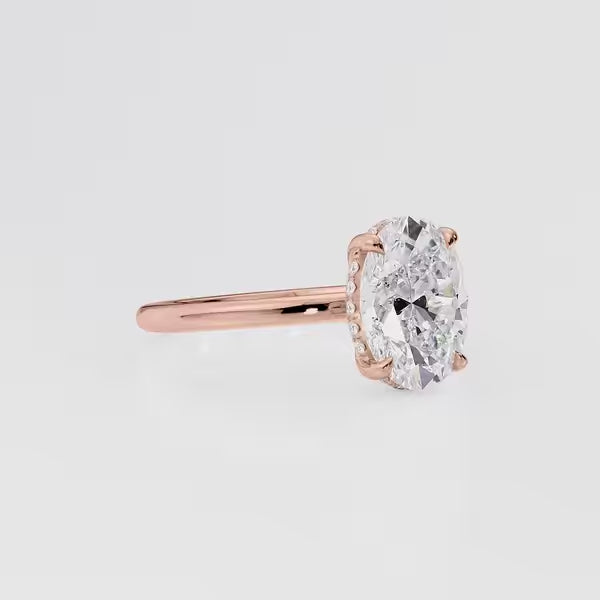 Oval Cut Moissanite Hidden Halo Engagement Ring 14K Gold Women