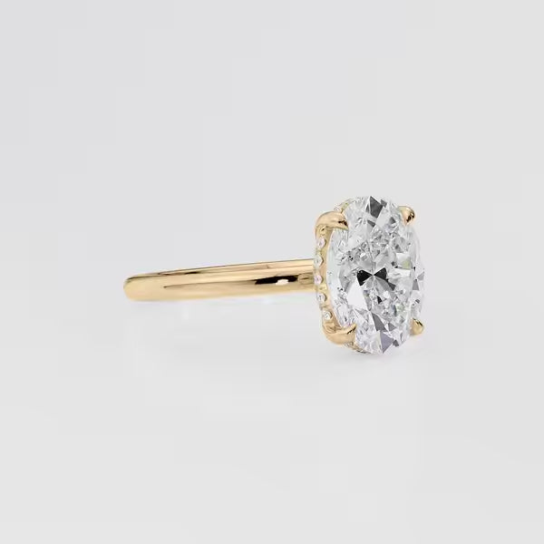 Oval Cut Moissanite Hidden Halo Engagement Ring 14K Gold Women