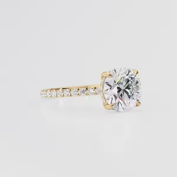 Round Cut Solitaire Pavé Hidden Halo Ring