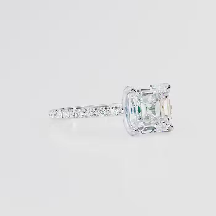 Asscher Cut Engagement Ring with Pave Diamond Band