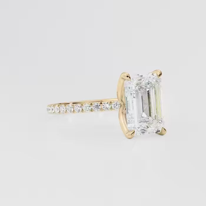 Emerald Cut Diamond Pave band Engagement Ring
