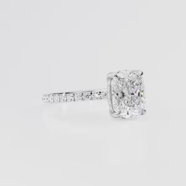 Cushion Cut Solitaire Pavé Ring – Hidden Halo Diamond Engagement Ring