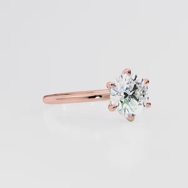 Round Cut Moissanite Diamond Six Prong Engagement Ring 14K Gold