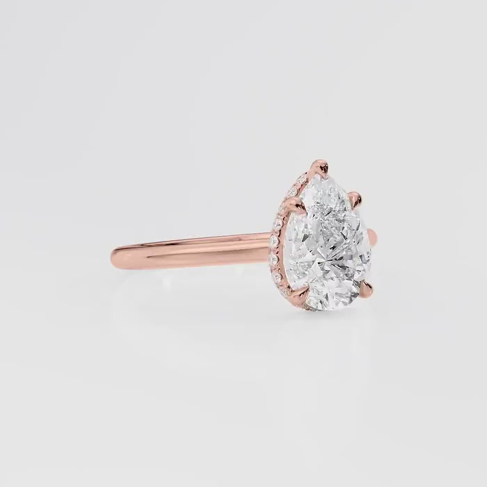 Pear Shape Diamond Hidden Halo Engagement Ring For Women