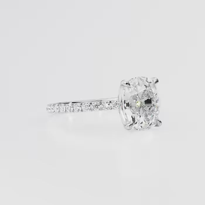Cushion Cut Diamond Engagement Ring With Pave Band