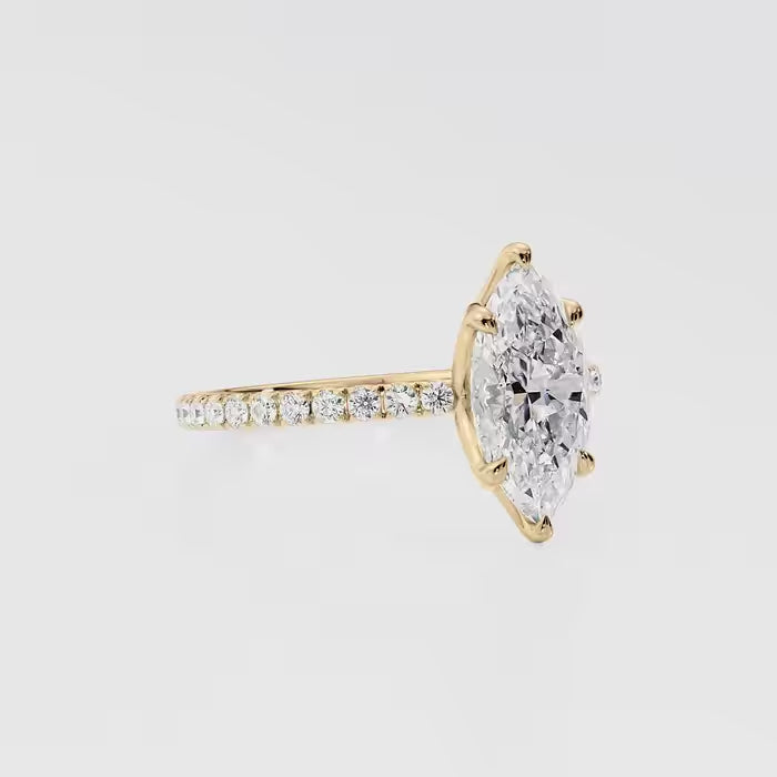 Marquise Cut Diamond Pave Band Solitaire Ring