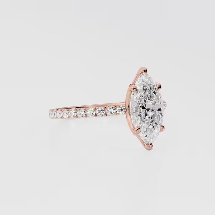 Marquise Cut Diamond Pave Band Solitaire Ring