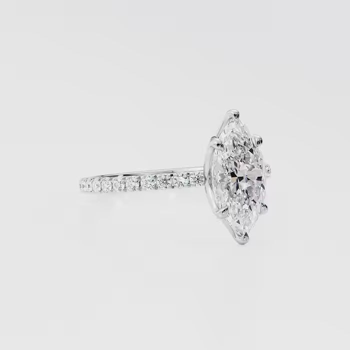 Marquise Cut Diamond Pave Band Solitaire Ring
