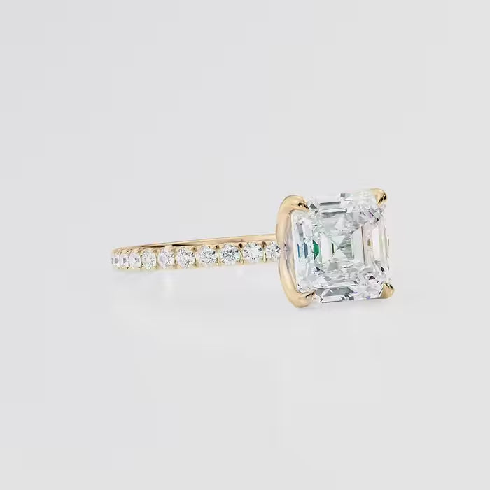 Asscher Cut Engagement Ring with Pave Diamond Band
