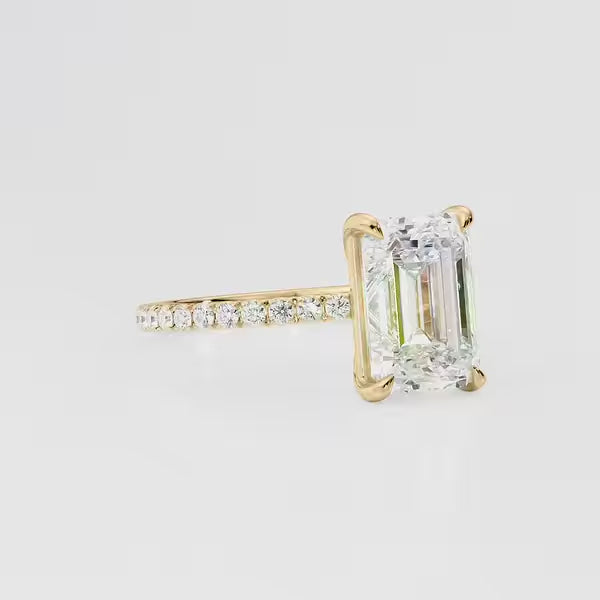 Emerald Cut Solitaire Pavé Ring