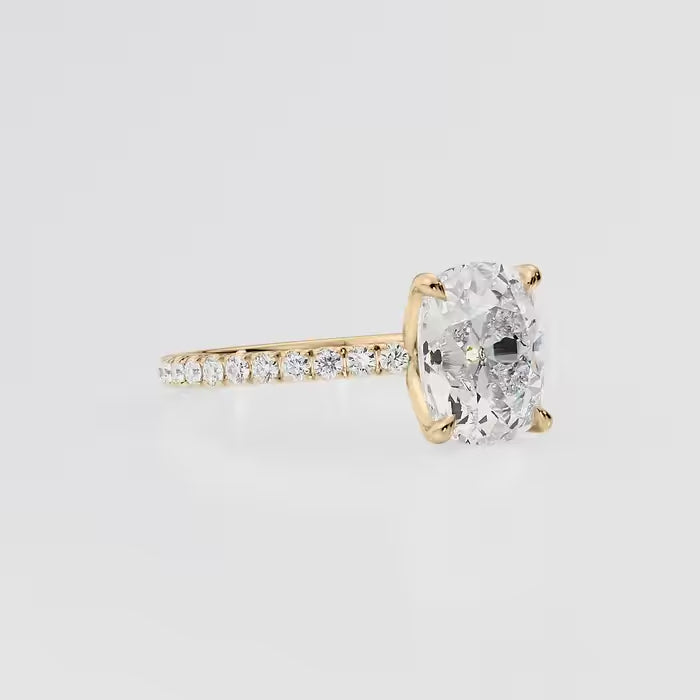Cushion Cut Diamond Engagement Ring With Pave Band