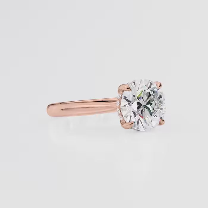 Round Cut Diamond Hidden Halo Cathedral Ring