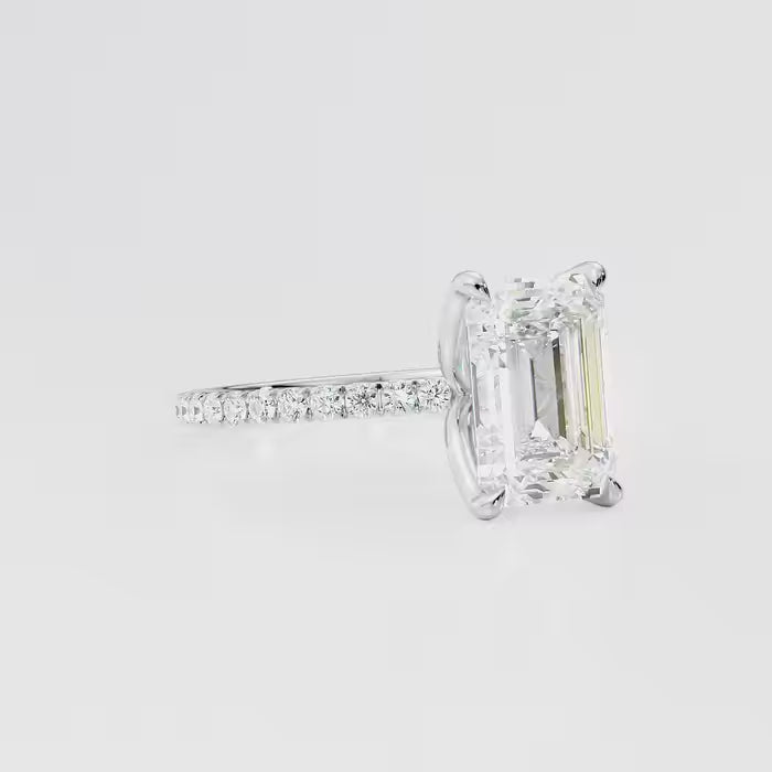 Emerald Cut Diamond Pave band Engagement Ring