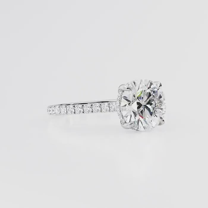 Round Brilliant Diamond Pave Band Cathedral Engagement Ring