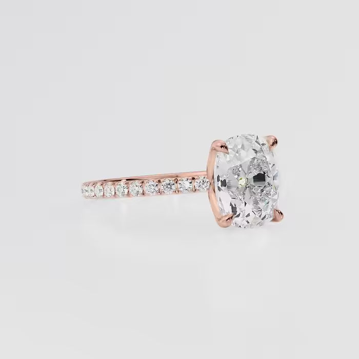 Cushion Cut Diamond Engagement Ring With Pave Band