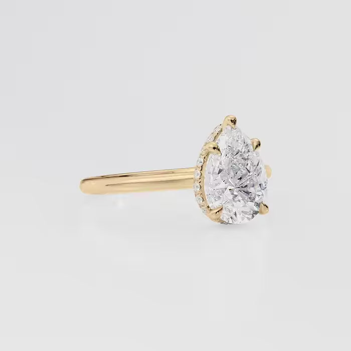 Pear Shape Diamond Hidden Halo Engagement Ring For Women