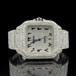 Cartier Silver with Arabic Dial Diamond Watch