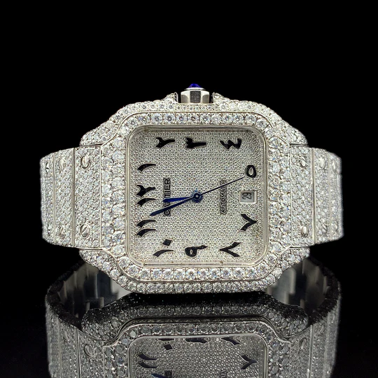Cartier Silver with Arabic Dial Diamond Watch