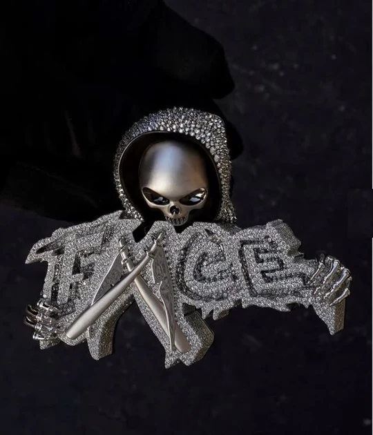 Skeleton Face with Ghost Axe Pendant
