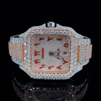 diamond watch moissanite Cartier Rose White with Arabic Dial Diamond Watch