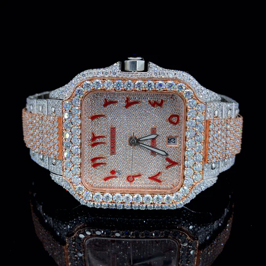 diamond watch moissanite Cartier Rose White with Arabic Dial Diamond Watch